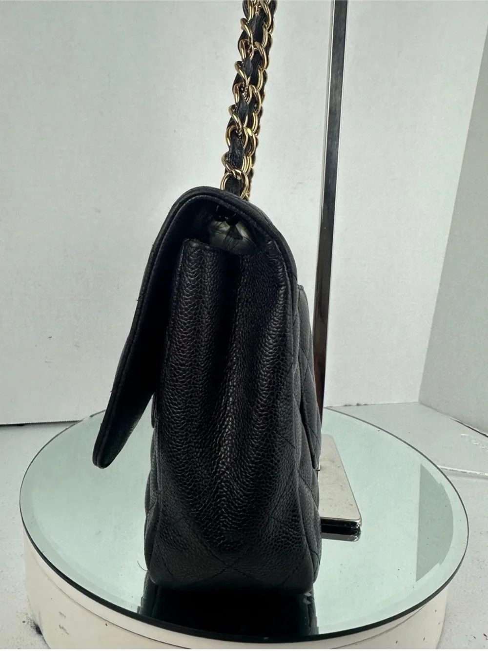 Chanel Jumbo Black Quilted Caviar Single Flap Shoulder Bag
